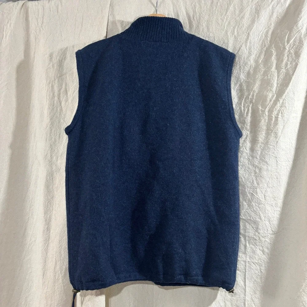 Aran Woollen Mills Mens Navy Blue Pure New Wool Cable Knit Full Zip Vest Lined